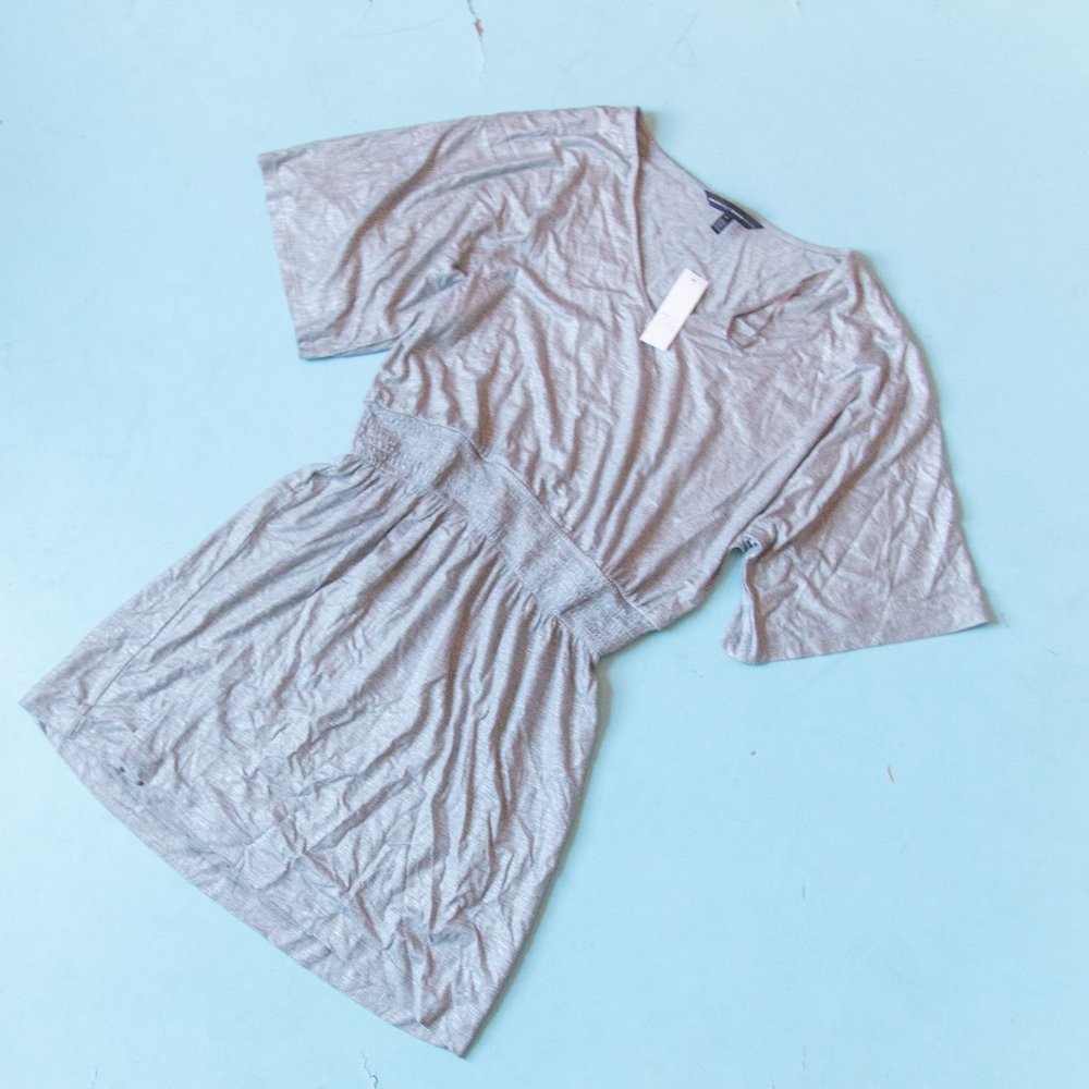 NEW White House Black Market Gray Jersey Knit Elastic Waist Blouson Dress Sz L